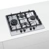 Plita incorporabila Bosch PCI6A5B90, Serie 6, 60 cm, inox, plita pe gaz cu tehnologie FlameSelect, 4 arzatoare, 1 WOK, suport din fonta
