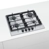 Plita incorporabila Bosch PCP6A5B90, Serie 6, 60 cm, inox, plita pe gaz cu tehnologie FlameSelect, 4 arzatoare, suporturi din fonta