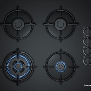 Plita incorporabila Bosch POH6B6B10, 4 Arzatoare gaz, Wok, 60 cm, Sticla neagra