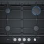 Plita incorporabila Bosch PRP6A6N70, 4 zone gaz FlameSelect, 60 cm, suporturi din fonta, Vitroceramica neagra