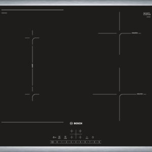 Plită incorporabilă Bosch Serie 6 PVS645FB5E, Inductie, 4 zone de gătit, Funcţie CombiZone, Funcţie PowerBoost, 17 nivele de putere, Oprire automată, Control touch, 60 cm, Sticlă ceramică neagră, Ramă inox