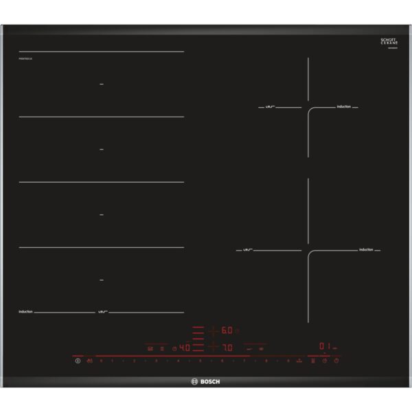 Plita incorporabila Bosch PXE675DC1E, Inductie, 4 zone, 60 cm, Negru
