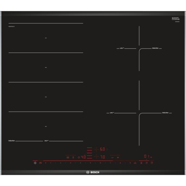 Plita incorporabila Bosch PXE675DC1E, Inductie, 4 zone, 60 cm, Negru