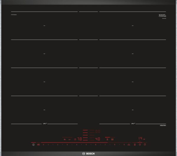 Plita incorporabila Bosch PXY675DE3E, Inductie, 4 zone de gatit, 60 cm, Neagra