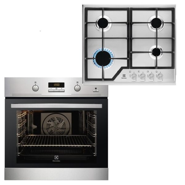 Cuptor Electrolux EOB3454AOX + Plita Electrolux KGS6426SX, 9 functii, convectie, abur, 72 l, 4 arzatoare, Fonta, Inox