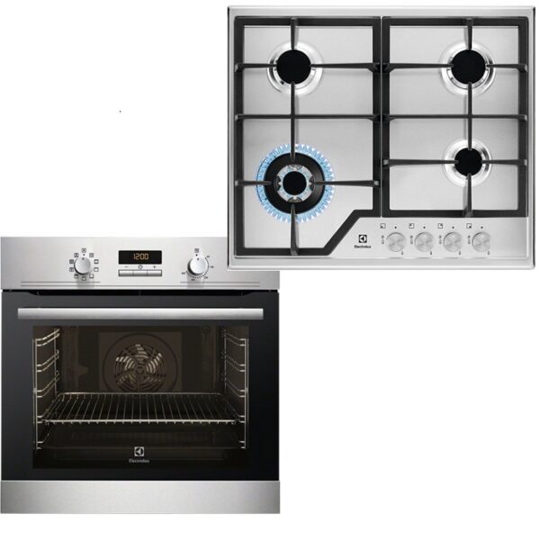 Cuptor Electrolux EOA3400AOX + Plita Electrolux KGS6436SX, 8 functii, 74l, Catalitic, 4 Arzatoare gaz, Gratare fonta, 60 cm, Inox