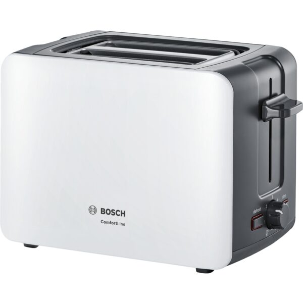 Prajitor de paine Bosch ComfortLine TAT6A111, 1090 W, Compact, Reglaj electronic, Carcasa termoizolanta, Alb/Antracit