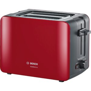 Prajitor de paine Bosch ComfortLine TAT6A114, 1090 W, Compact, Reglaj electronic, Carcasa termoizolanta, Rosu/Antracit