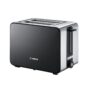 Prajitor de paine Bosch TAT7203, 1050 W, compact, 2 felii, reglaj electronic, suport chifle integrat, Inox/Negru