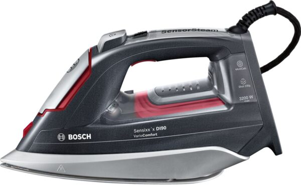 Fier de calcat Bosch TDI953222V, 3200 W, 0.31 L, Jet abur 230 g, Debit abur 65 g/min., AutoSteam, Talpă CeraniumGlissée, i-Temp Advanced, Display TempOK, 4AntiCalc, Gri