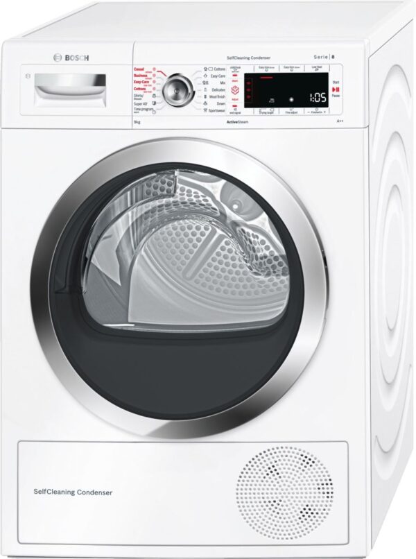 Uscator de rufe Bosch Serie 8 Logixx WTW85540EU, ActiveSteam, 9 Kg, Clasa A++, Condensare cu pompa de caldura, LCD, Alb