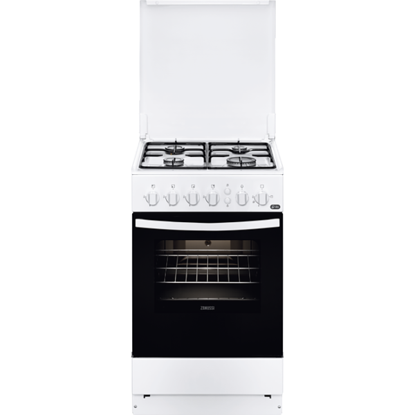 Aragaz Zanussi ZCG212H1WA, 50x50 cm; 4 arzatoare gaz; 61 litri; Timer, Aprindere electrica plita, Grill, Alb