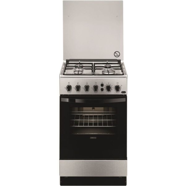 Aragaz Zanussi ZCG212J1XA, 50x50 cm, 4 arzatoare gaz, 53 litri, Timer, Aprindere electrica plita, Grill, Rotisor, Inox