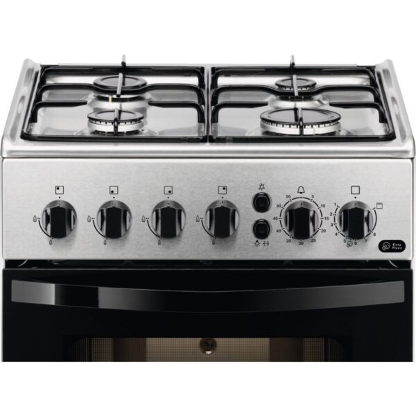 Aragaz Zanussi ZCG212J1XA, 50x50 cm, 4 arzatoare gaz, 53 litri, Timer, Aprindere electrica plita, Grill, Rotisor, Inox