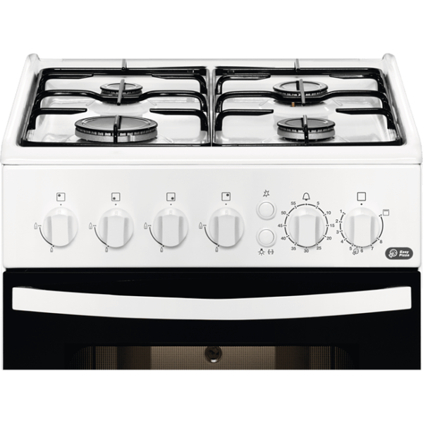 Aragaz Zanussi ZCG512G1WA, 50x60 cm; 4 arzatoare gaz; 53 litri; Timer, Aprindere electrica, Grill, Rotisor, Alb