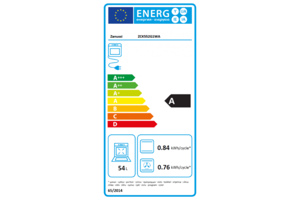 Aragaz Zanussi ZCK552G1WA, 50x60 cm; 4 arzatoare gaz; Cuptor electric multifunctional (5 functii); 53 litri, Timer, Aprindere electrica, Grill, Convectie, Alb