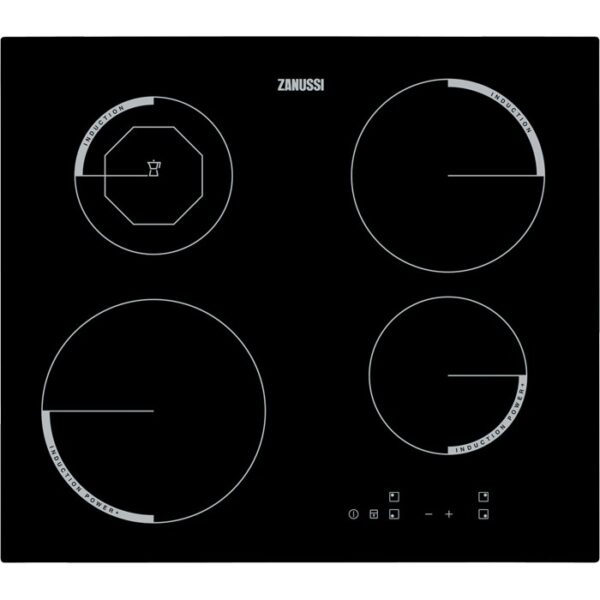 Plita incorporabila Zanussi ZEI6840FBA, Inductie, 4 arzatoare, Control Touch, Booster, 60 cm, Neagra