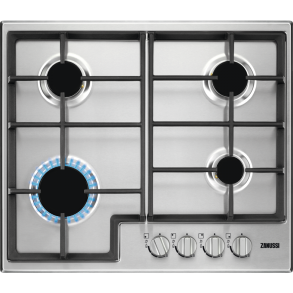 Plita incorporabila Zanussi ZGH66414XS Gaz, 4 Arzatoare, Suporturi fonta, 60 cm, Inox